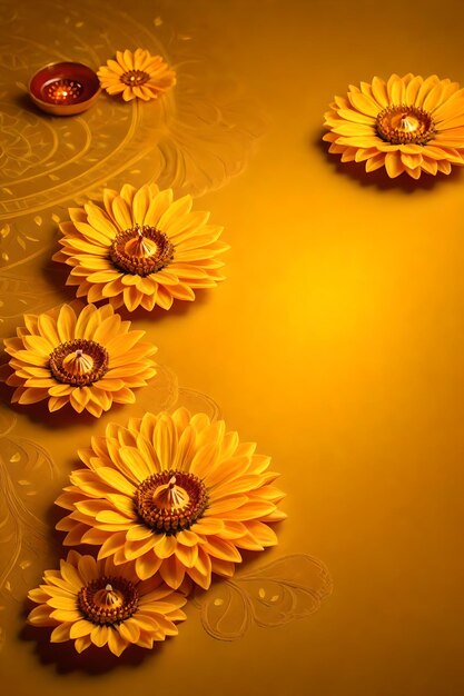 Beautiful diwali abstract floral background with yellow flowers place for your text