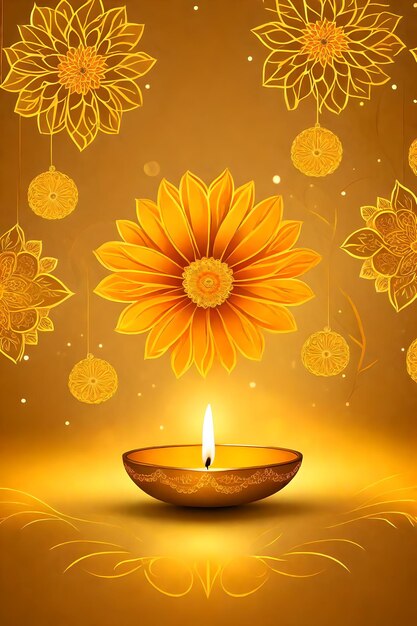 Beautiful diwali abstract floral background with yellow flowers place for your text