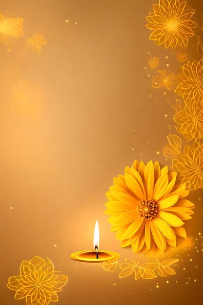 Photo beautiful diwali abstract floral background with yellow flowers place for your text