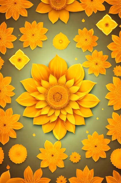 Beautiful diwali abstract floral background with yellow flowers place for your text