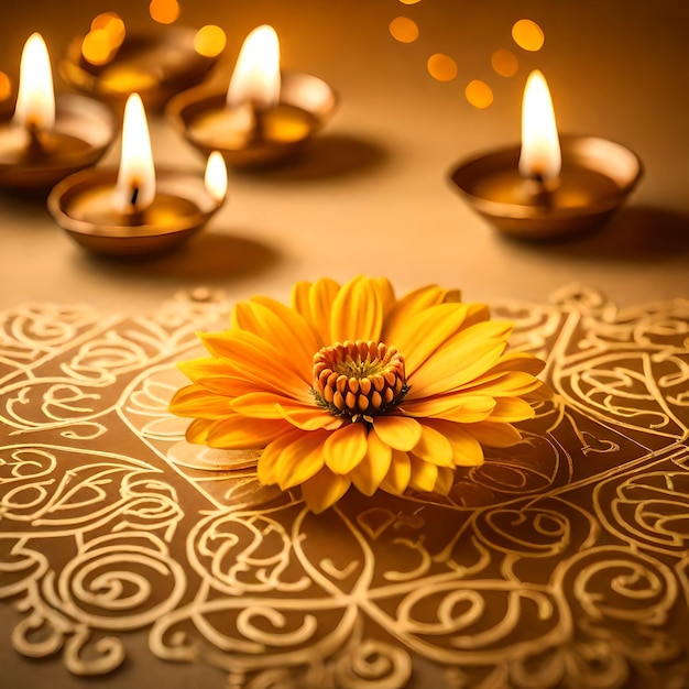 아름다운 디발리 노란 꽃과 함께 추상적인 꽃 배경 당신의 텍스트를위한 장소