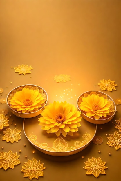 Photo beautiful diwali abstract floral background with yellow flowers place for your text