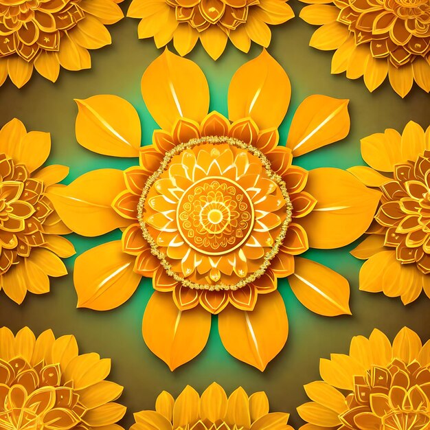 Beautiful diwali abstract floral background with yellow flowers place for your text