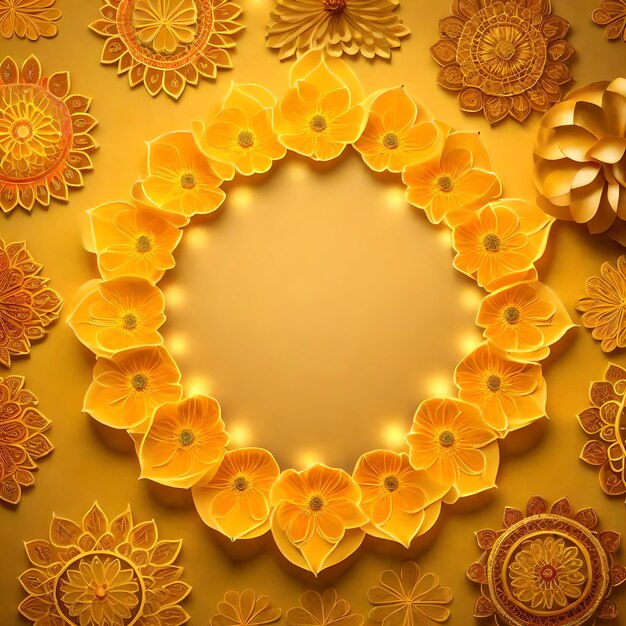 Photo beautiful diwali abstract floral background with yellow flowers place for your text