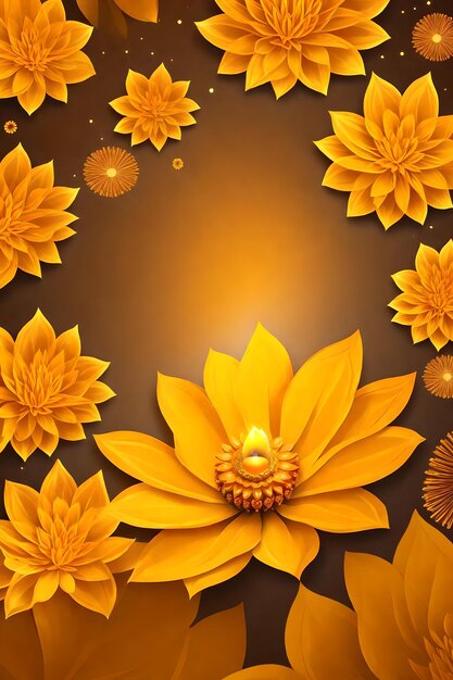 Beautiful diwali abstract floral background with yellow flowers place for your text