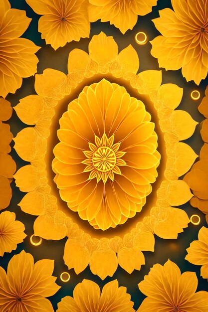 Beautiful diwali abstract floral background with yellow flowers place for your text