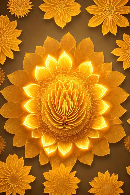 Beautiful diwali abstract floral background with yellow flowers place for your text