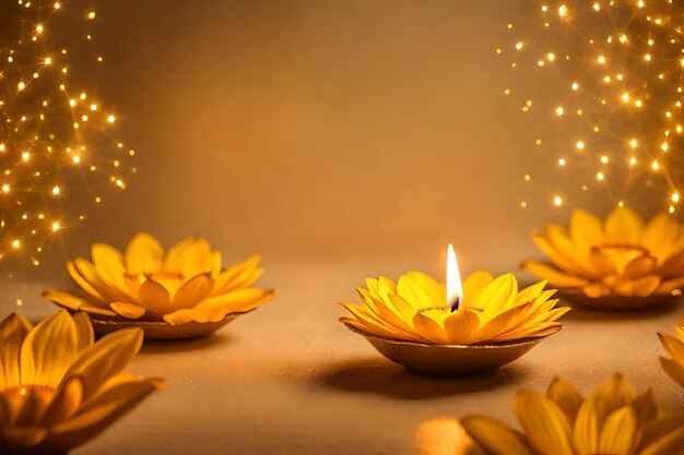 Beautiful diwali abstract floral background with yellow flowers place for your text