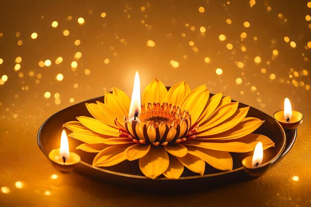 Beautiful diwali abstract floral background with yellow flowers place for your text