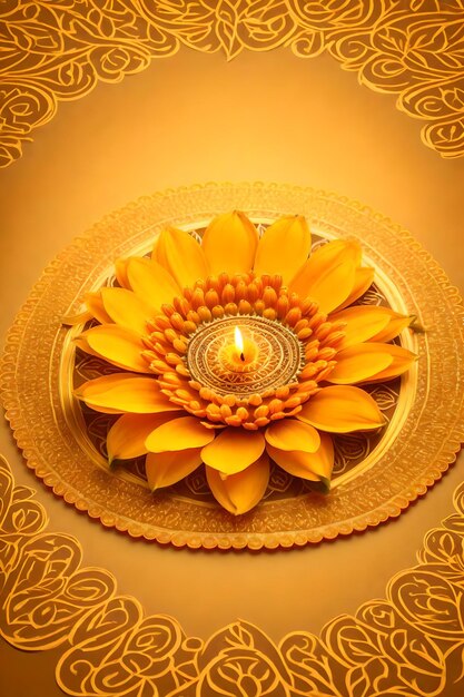 Beautiful diwali abstract floral background with yellow flowers place for your text