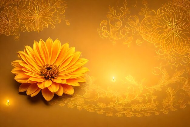 Beautiful diwali abstract floral background with yellow flowers place for your text