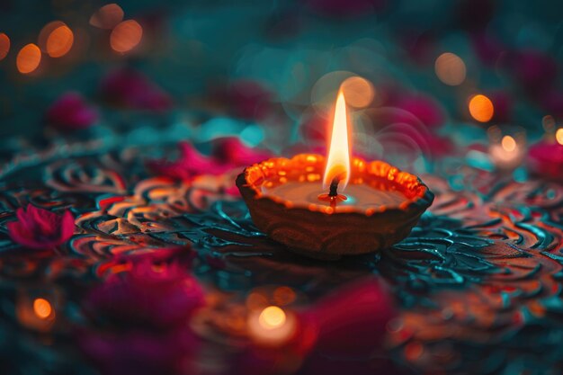 Beautiful Diwali diya stock photo with moody lighting