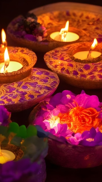 Photo beautiful diwali diya with burning candles