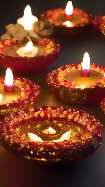 Foto bella diwali diya con candele accese