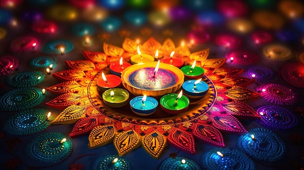 Foto bellissimo sfondo di decorazione diya sul festival diwali