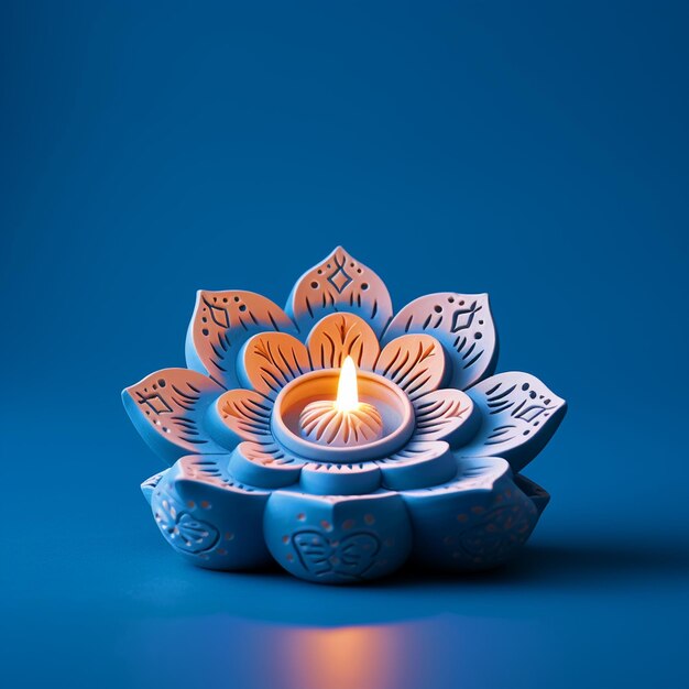 Beautiful Diya on isolated blue background