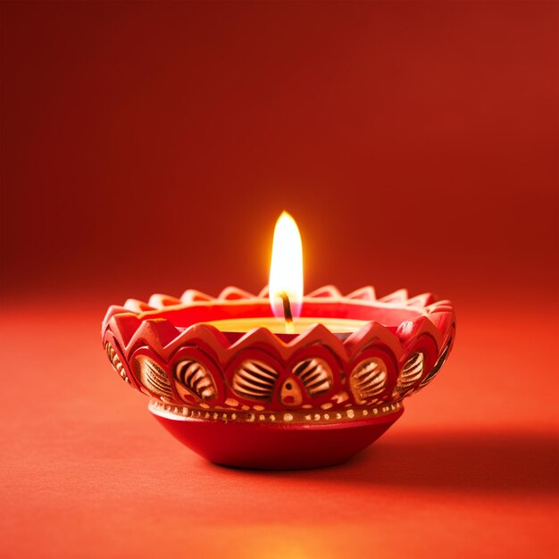 Beautiful Diya on isolated red background