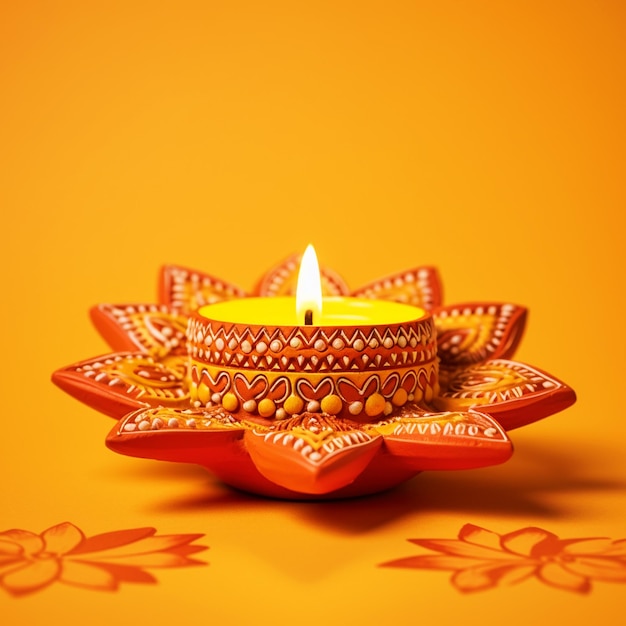 Beautiful diya on isolated yellow background