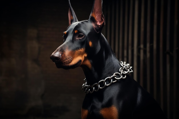 Beautiful Doberman dog on a black isolated background AI Generated