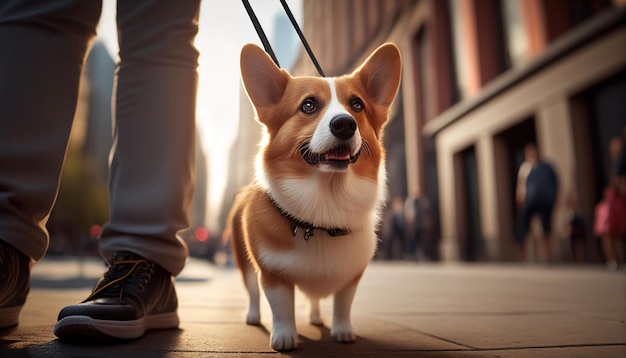 Beautiful dog close up on a walk by Generative AI