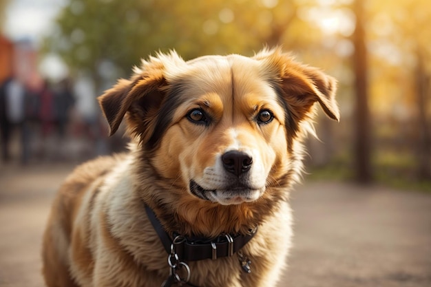 背景をぼかした写真に美しい犬のクローズ アップ