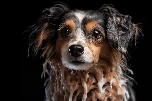 Beautiful dog in small pool with water Generative AI