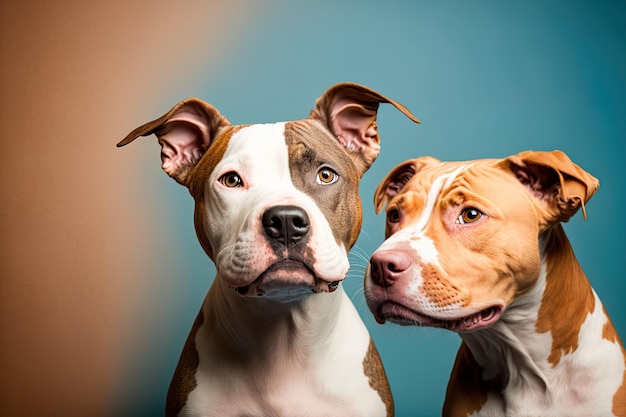 Beautiful dogs in a studio setting with a plain backdrop