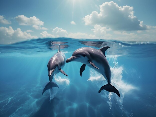 Beautiful dolphins swimming