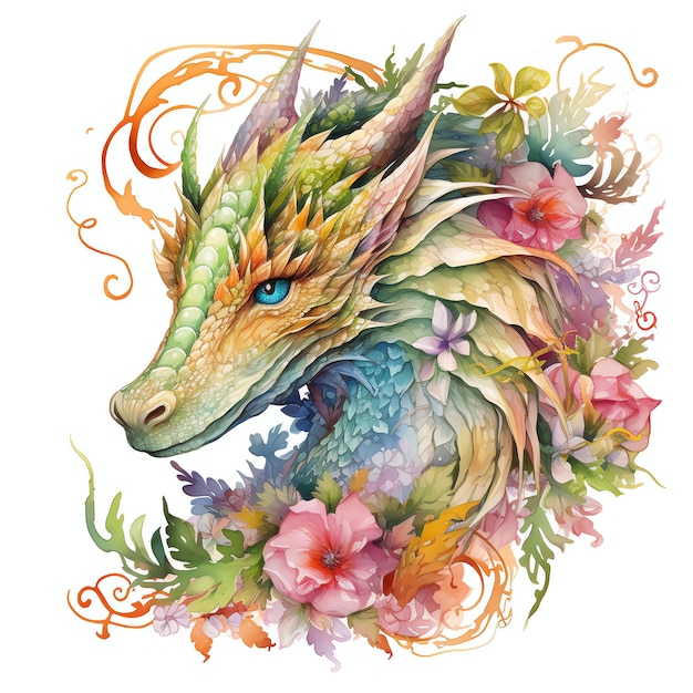 beautiful dragon watercolor clipart illustration