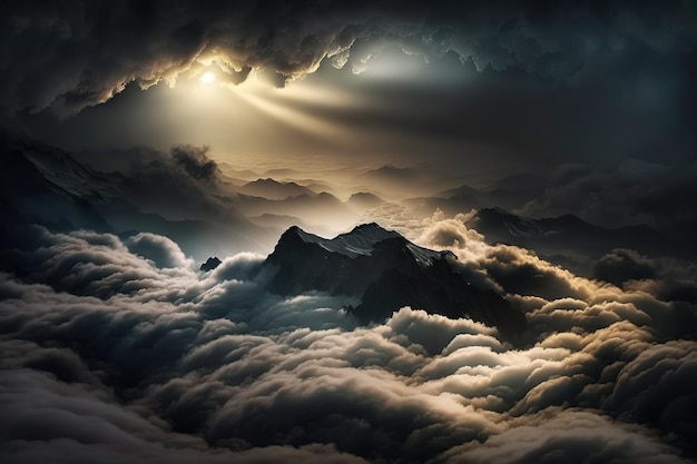 Beautiful and dramatic sky with voluminous clouds Ai generated