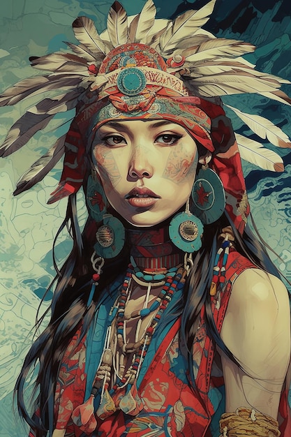 Beautiful drawing of a Princess of the American Indians Generative AI