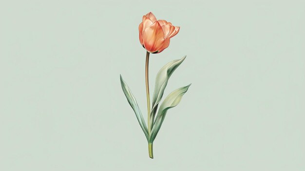 Photo a beautiful drawing of a red tulip flower the tulip is in full bloom and has bright green leaves