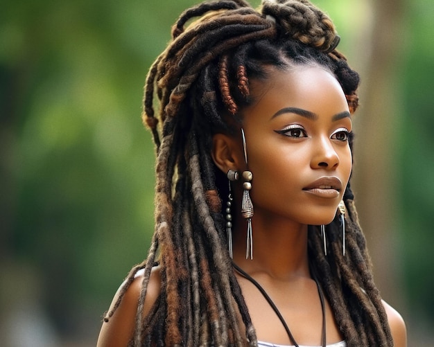 Beautiful dread loc black girl close up portrait