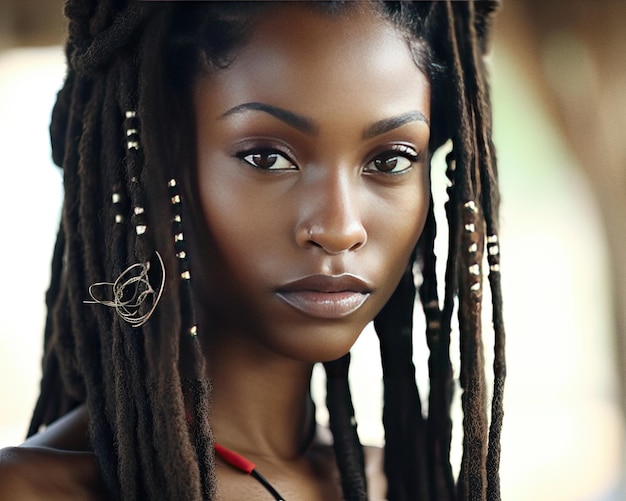 Beautiful dread loc black girl close up portrait