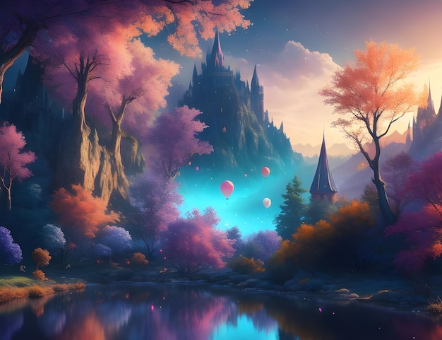 Photo a beautiful dreamy magical imaginary world wallpaper