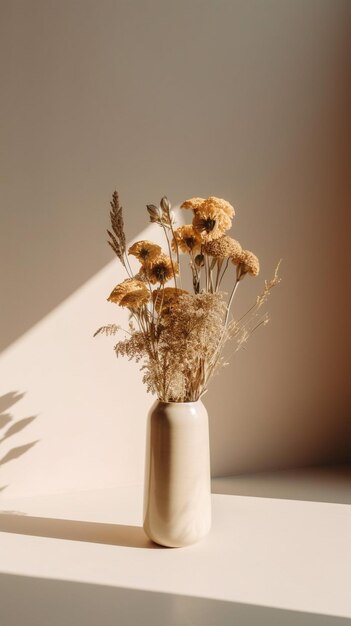 Beautiful dried flower in modern vase with shadow on beige background  Generative AI | Premium AI-generated image