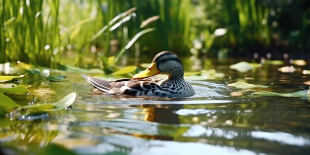 A beautiful duck quacks in the pond UHD