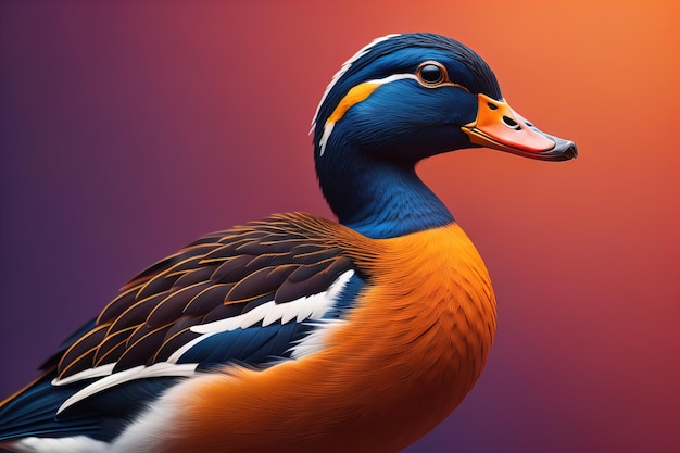 Beautiful duck on a solid color background ai generative