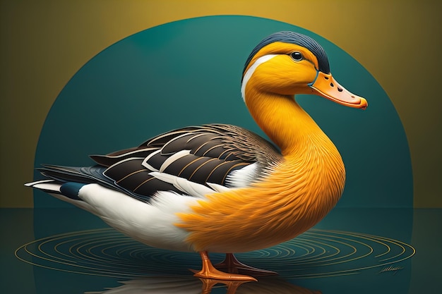 Beautiful duck on a solid color background ai generative