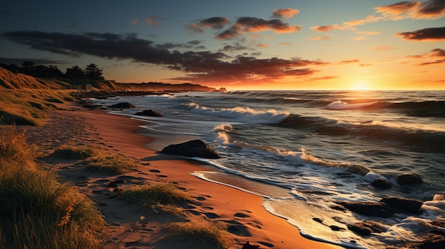 夕暮れの北海ドイツの美しい砂丘ビーチ