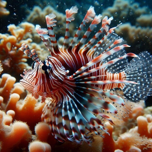 Красивая карликовая рыба-лев на коралловых рифах