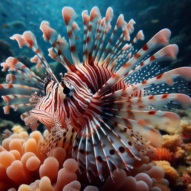 Beautiful dwarf lionfish on the coral reefs dwarf lionfish closeup