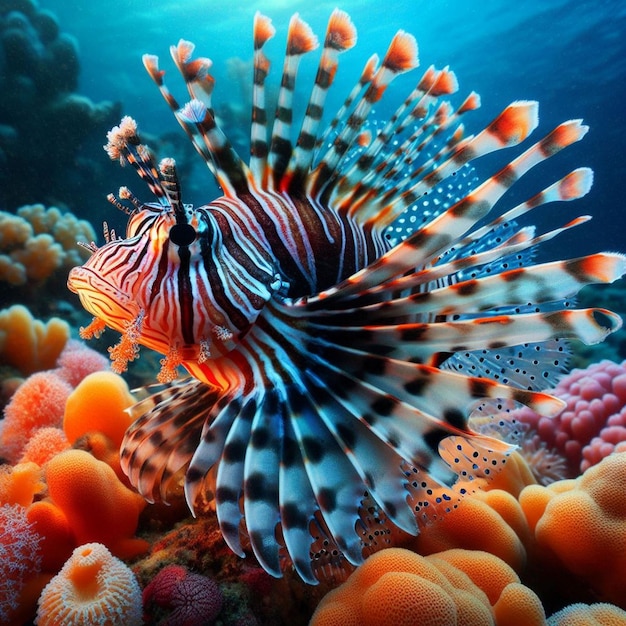 산호초에서 아름다운 난쟁이 사자 물고기 근접 사진