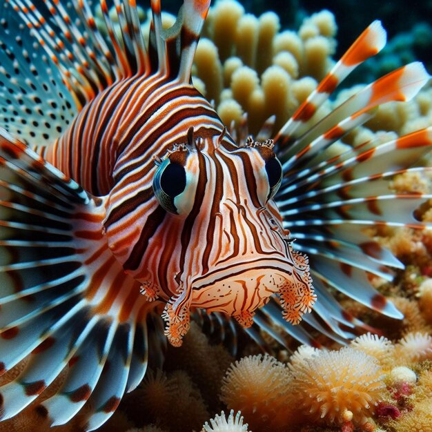 Beautiful dwarf lionfish on the coral reefs dwarf lionfish closeup