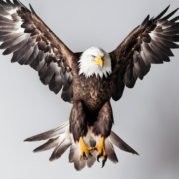 Beautiful eagle looking forward is shown in full length white background
