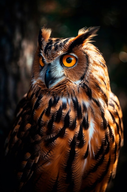 Beautiful eagle owl on a dark background