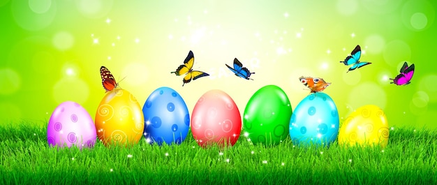 Beautiful Easter background with colorful Easter eggs 3d illustration