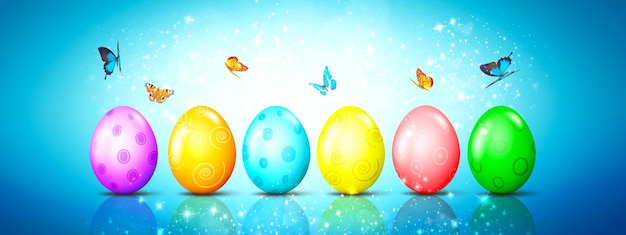 Beautiful Easter background with colorful Easter eggs 3d illustration