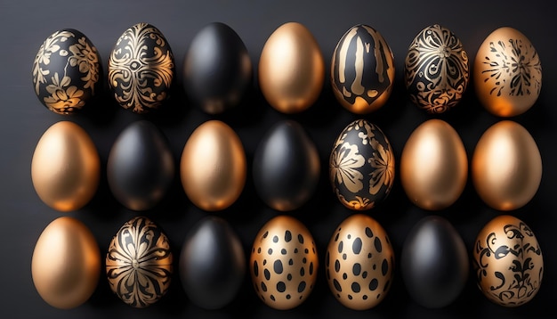 Beautiful Easter eggs background gold and black