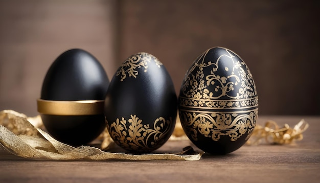 Красивые пасхальные яйца золотые и черные
